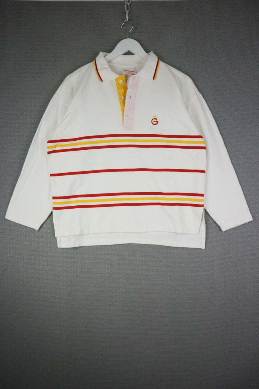 90's Galatasaray SK Vintage Polo Shirt White Red Yellow Striped Long Sleeve Rugb